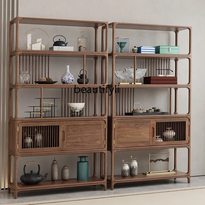 New Chinese style, museum, partition black walnut, bookshelf, tea room display shelf