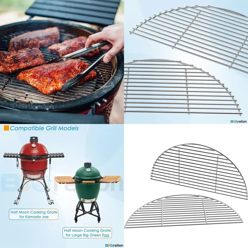 

Stainless Steel Half Moon Grate for Kamado Joe Classic and Large Eggs