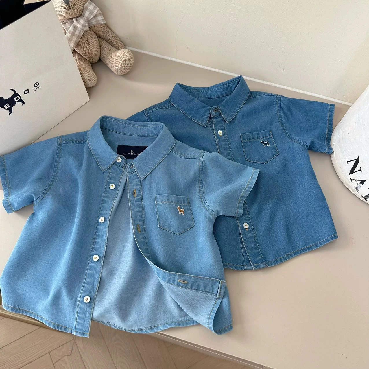 

Children's Soft Blue Denim Short Sleeve Shirt Casual Versatile Fashionable Summer New Arrival Kids Clothing for Ages -14