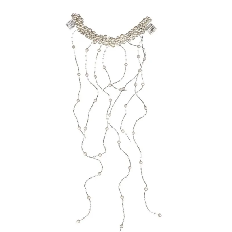 

European and American brides, hair accessories handmade pearl headgear, wavy headband garland wedding hair comb accessories