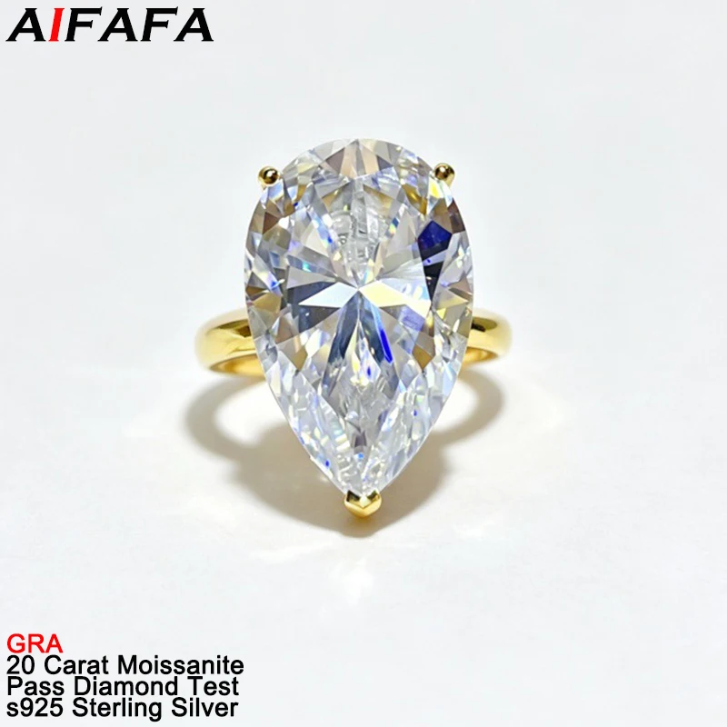 20 Carat Big Moissanite Diamond Rings Luxury Sparkling s925 Silver Water Drop Moissanite Ring Fine Jewelry GRA