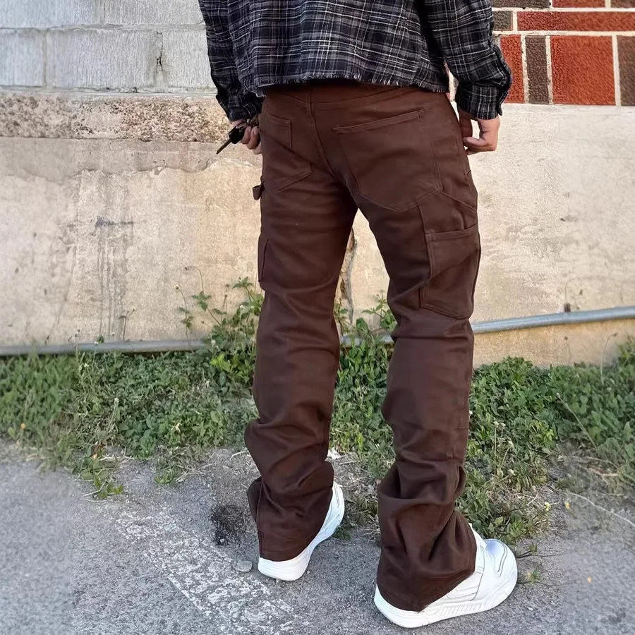 Diagonal Pocket Elastic Denim Casual Pants Men's Slim-fitting Versatile Splicing Trousers