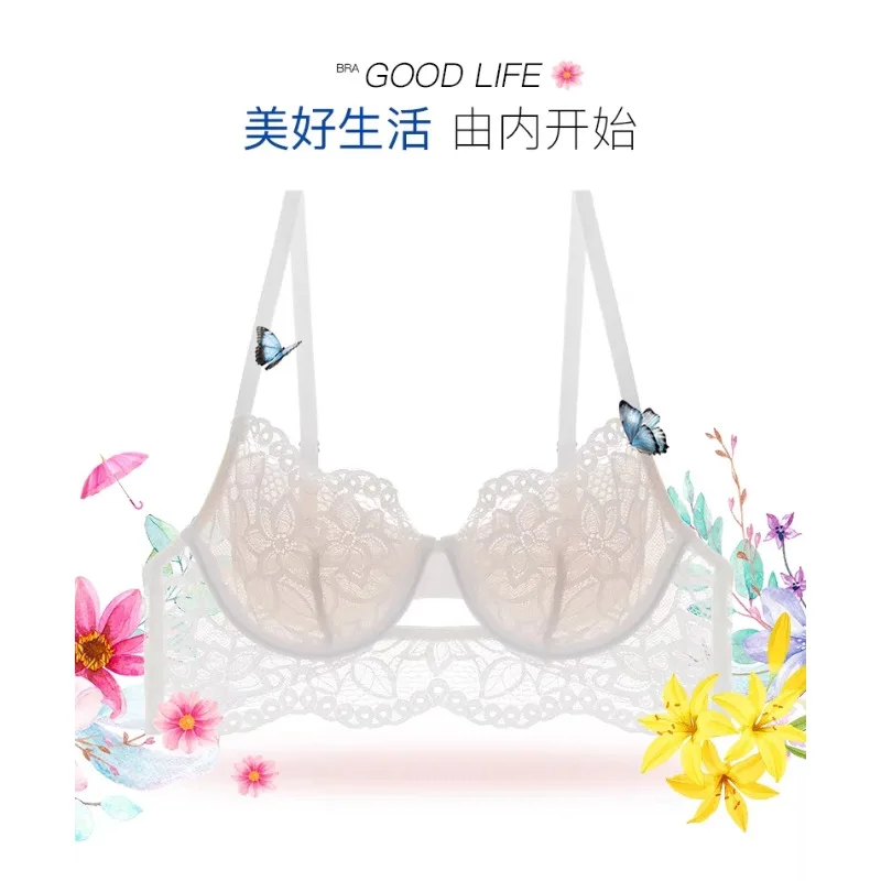 Reggiseno a rete trasparente Minimizzatore busto grande Ultra sottile Vedere attraverso ferretto Anti cadente Push Up Set di lingerie sexy Donna S-XL MOYISU AB