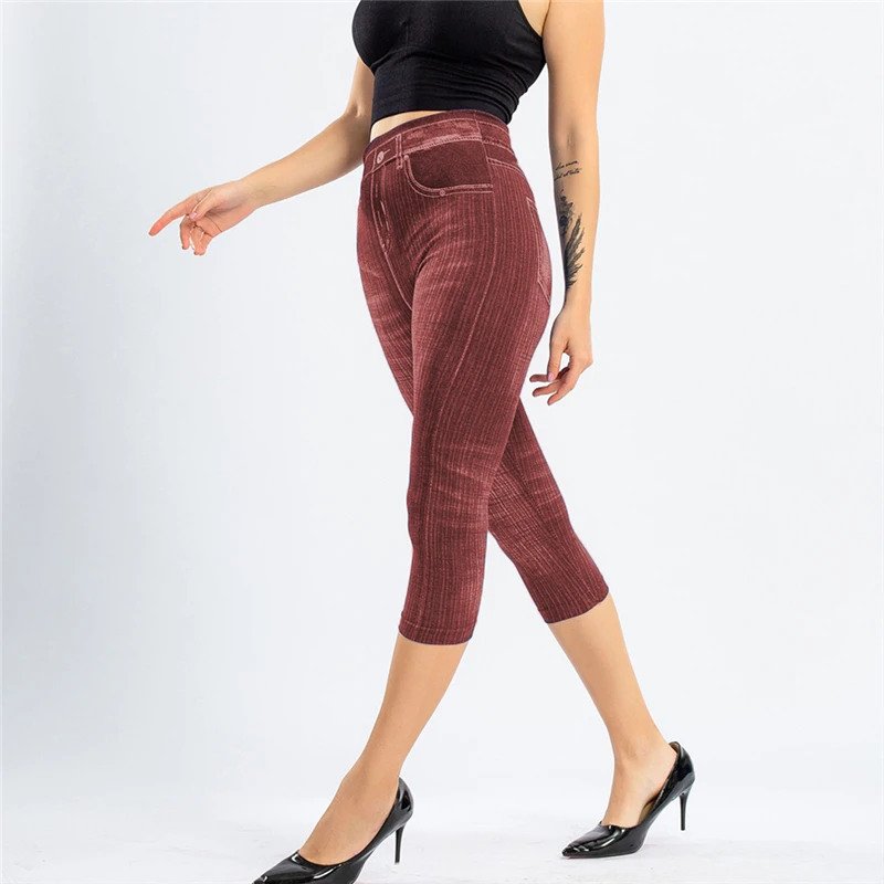 Leggings College en denim pour femmes, pantalons courts, pantalons slim, faux jeans, vêtements d'été, mode