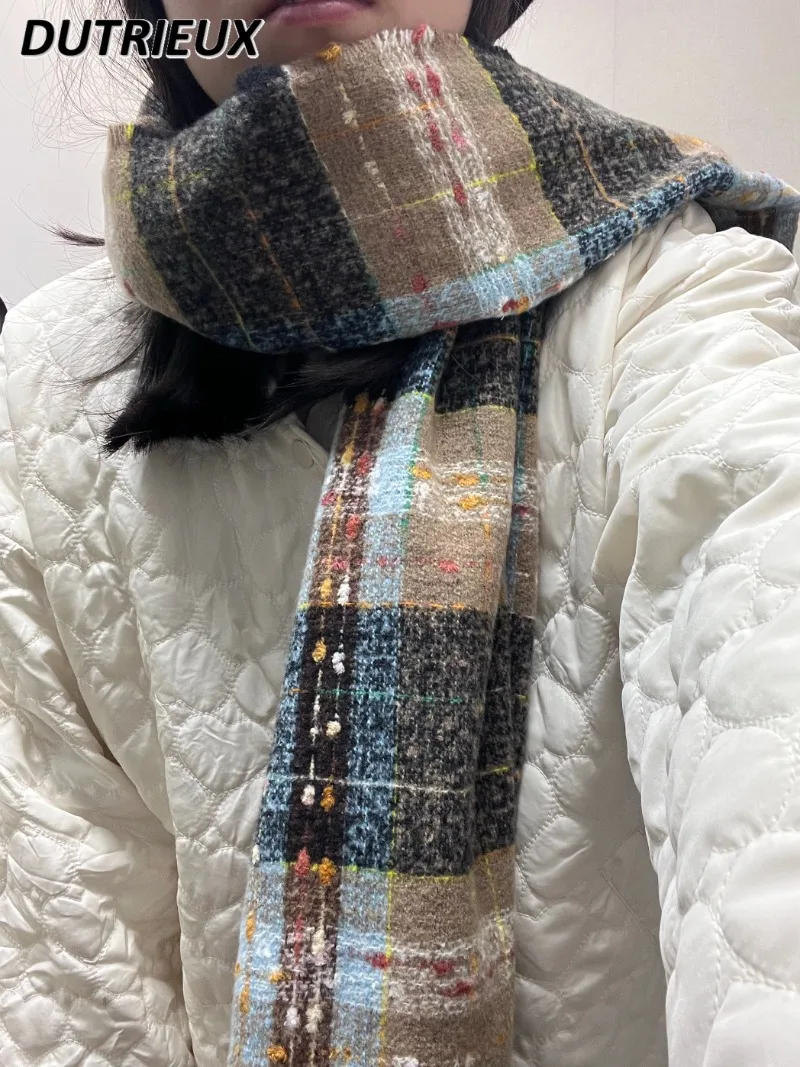 Japanischen Stil Winter Neue Süße Nette Mädchen Vielseitig Plaid Farbe Schal Ausgehen Warme Schal Hals Zubehör für Frauen