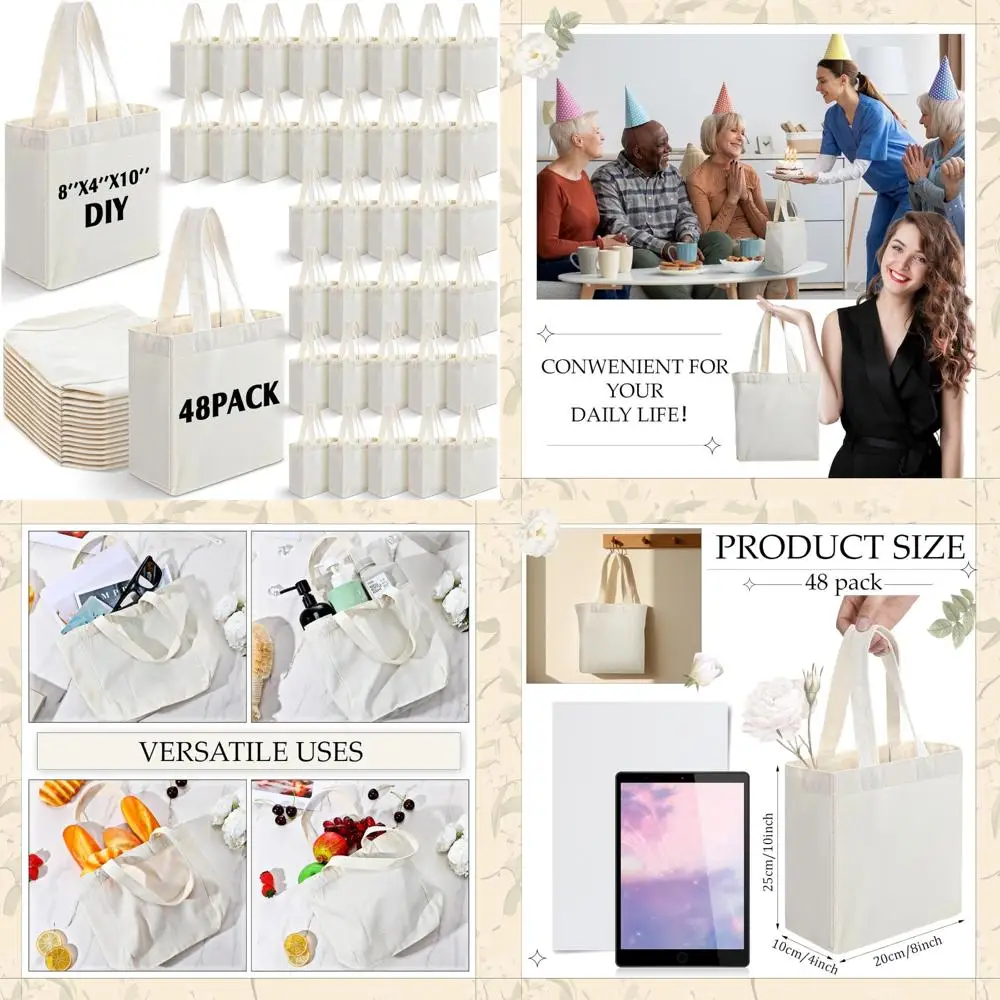 

Mini Canvas Tote Bags, 48 Pack Reusable Sublimation Blanks for Christmas Crafts, DIY Party Gifts (8)