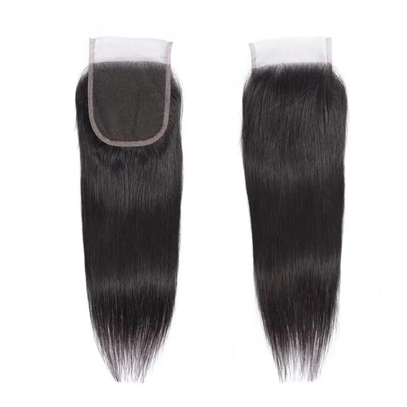 4X4 الدانتيل إغلاق مستقيم ابيض عقدة شعر الإنسان شفاف قبل قطعها مع شعر الطفل البرازيلي عذراء ريمي جزء مجاني الشعر