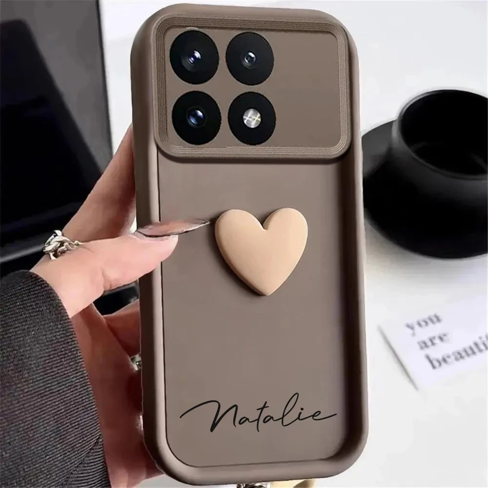 Customized Personalized Name 3D Love Heart Case For Xiaomi Poco X3pro NFC X5 X6pro C50 C51 F4 F5pro M4pro M6pro 4G 5G Ins Cover