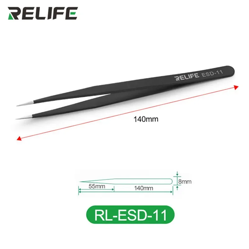 RELIFE RL-ESD-11/15 Anti-Static Non-Magnetic Tweezers Corrosion Resistant Thickening High-Precision Straight Bending Repair Tool