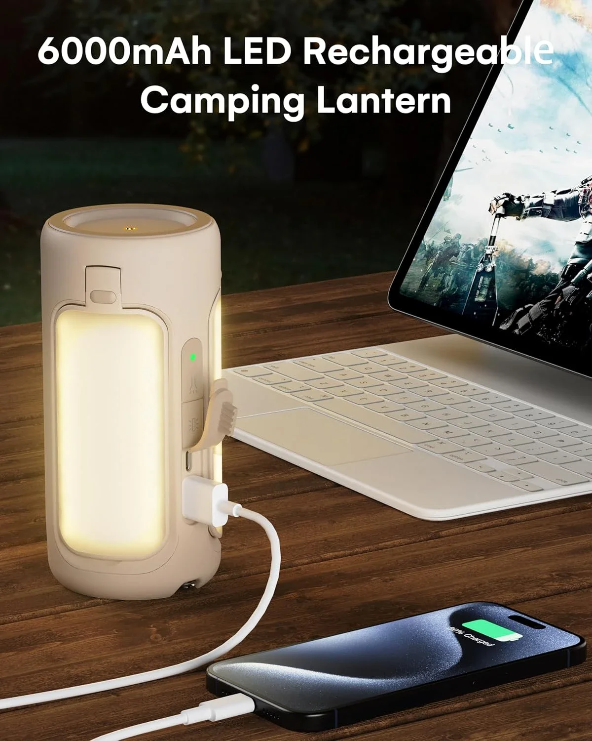 Linterna LED para acampar, luces recargables para acampar con linternas, luz impermeable para tienda con 4 modos de luz, Camping, 6000mAh P