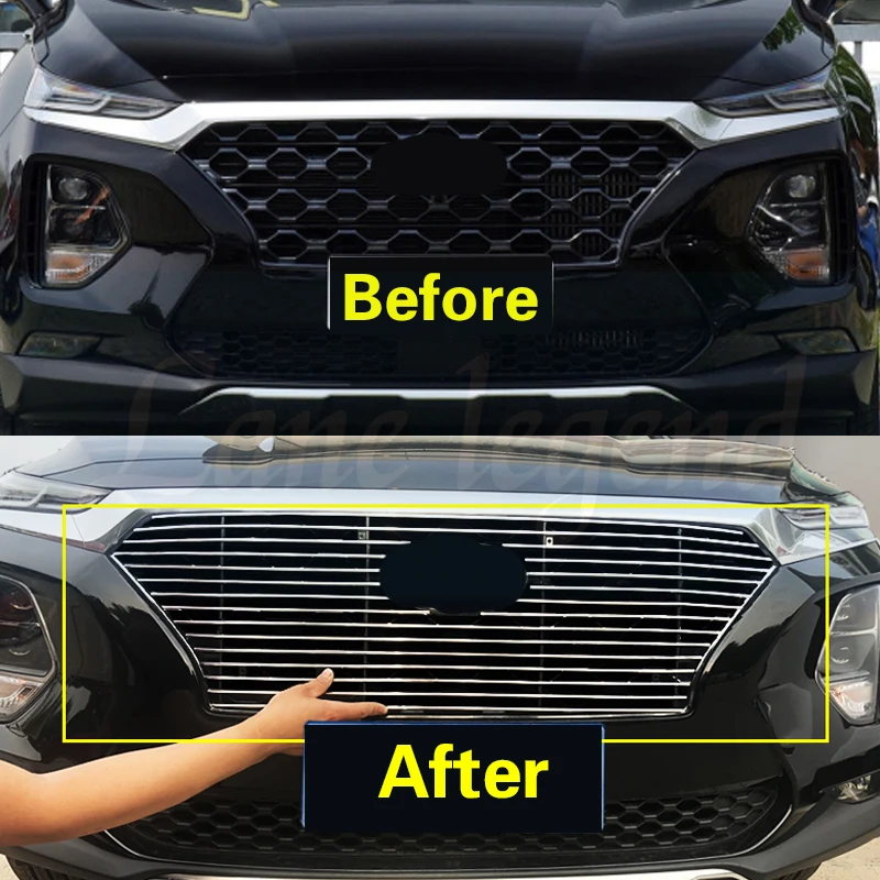 For Hyundai Santa Fe 2019~2020 Stainless Steel Center Racing Mesh Bumper Grills Billet Grille Cover Racing Grill Body Kit Grills