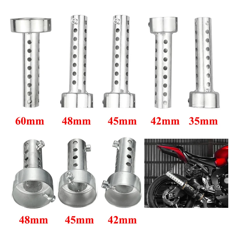 35mm/42mm/45mm/48mm/60mm Universal Motorcycle Can DB Killer Muffler Silencer Noise Sound Eliminator Exhaust Adjustable Silver 