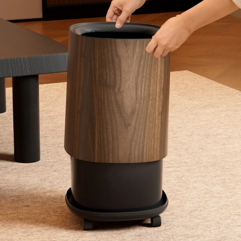 Retro Waste Bins Movable Trash Can with Wheels Home Office Creative Portable Wastebasket Kitchen Decor Food Waste Trashs Bin