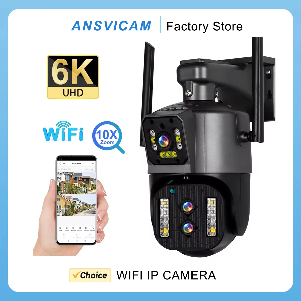 ansvicam 12mp 6k camera ip ao ar livre wifi ptz tres lente tela dupla 10x zoom optico rastreamento automatico a prova impermeavel agua seguranca cctv cam 01