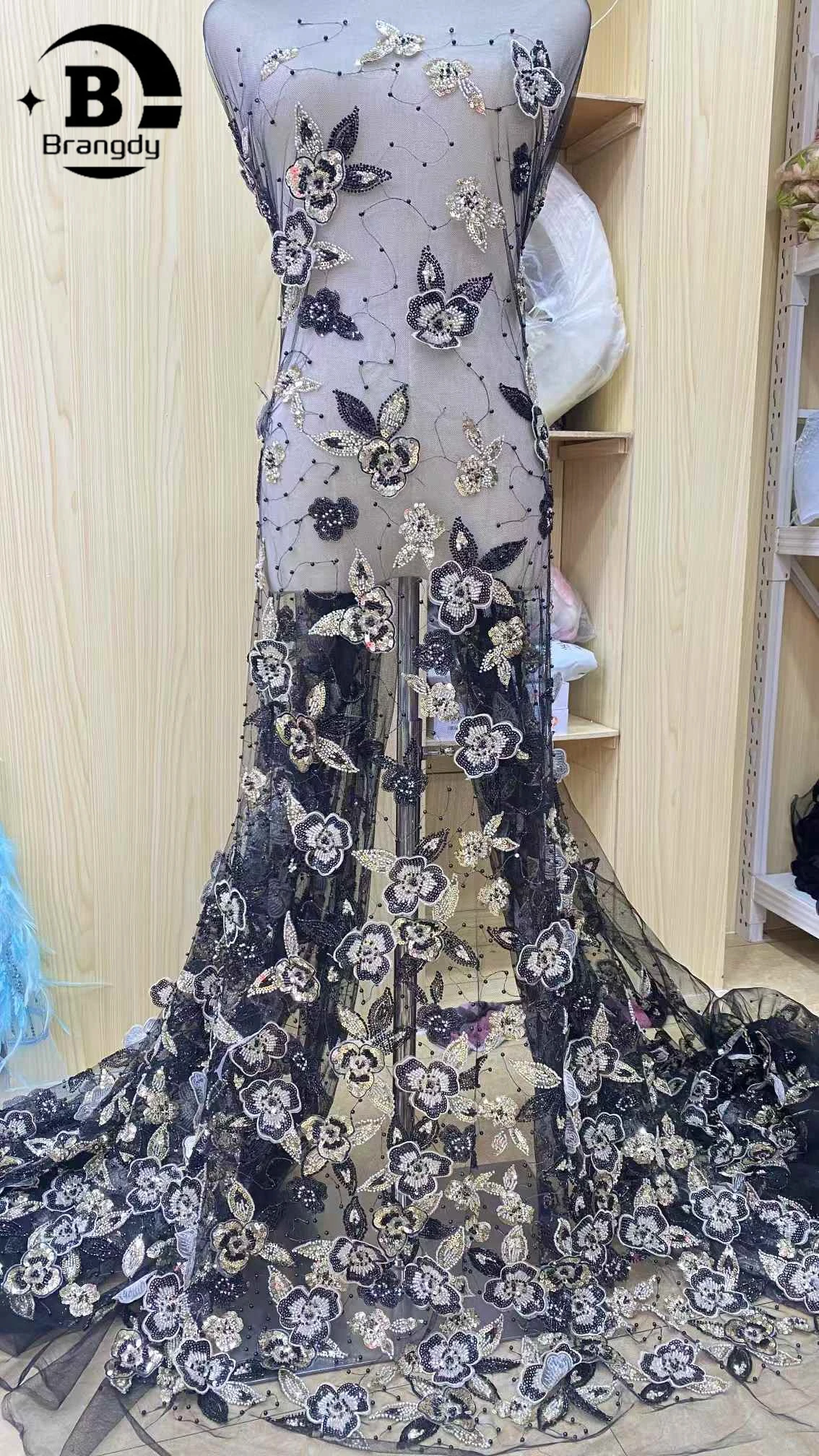 Lo último en tela de encaje con cuentas y bordado Floral africano 3D, vestido de boda de fiesta de encaje de tul con lentejuelas nigerianas francesas de alta calidad 2025