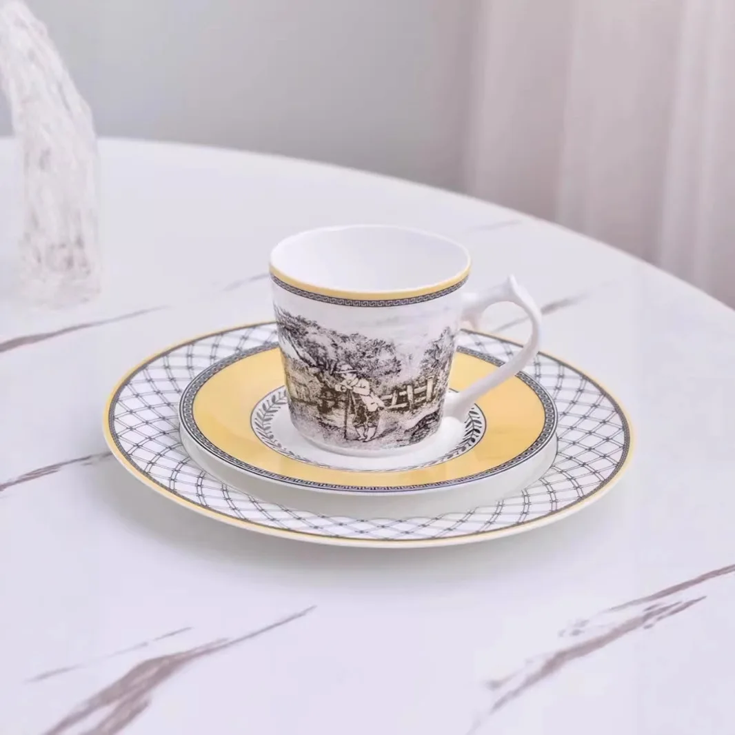 

Luxury European style coffee cup serving plate bowl ceramic tableware fashionable couple mug drinking cup