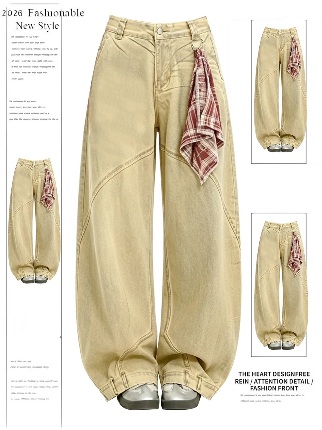 

American Retro Scarf Removable Denim Pants Women Summer 2026 Loose Wide Leg Pants Design Sense Knife Pants High Waist Jeans