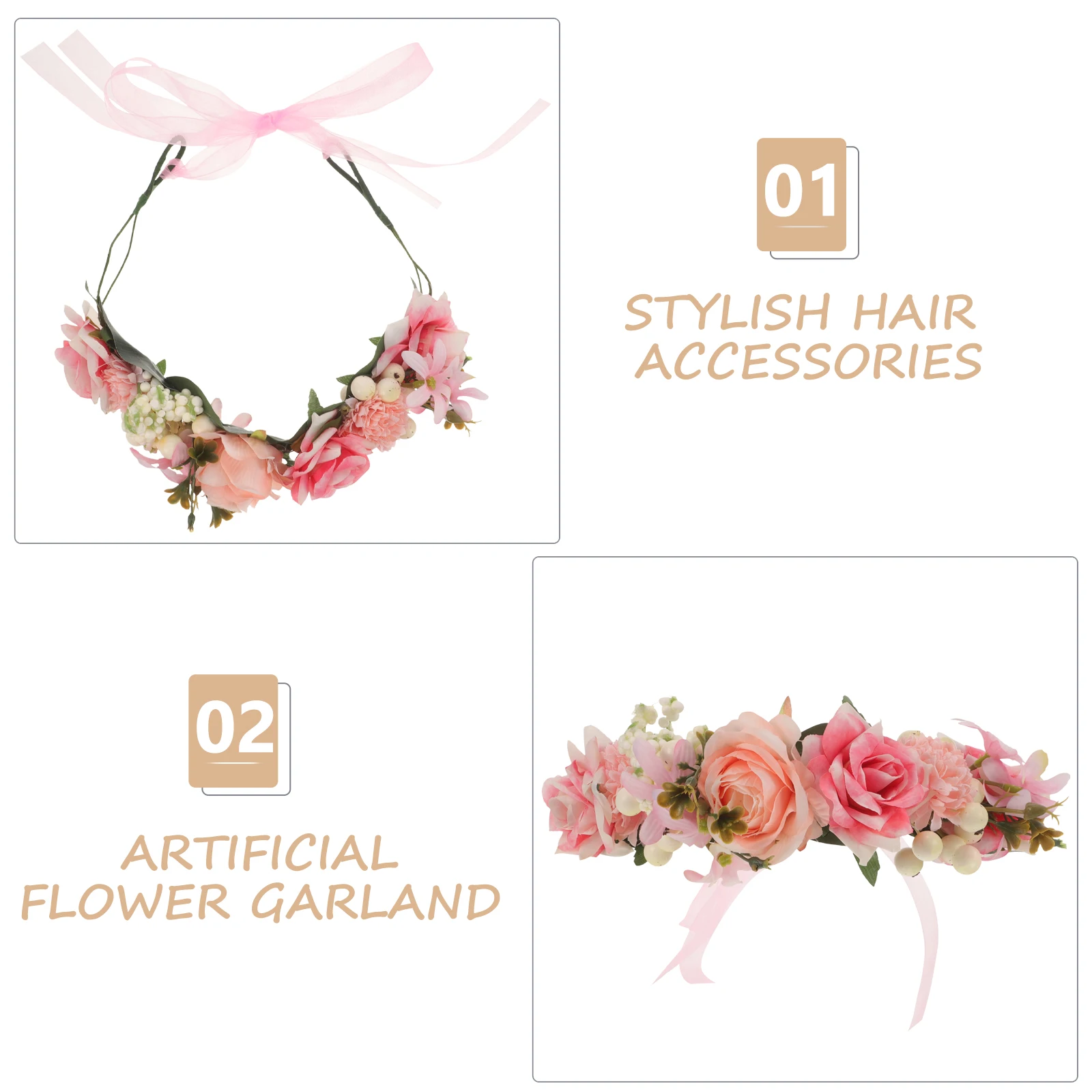 

Simulated Flower Hair Wreath Exquisite Polyester Iron Wire Floral Headband for Festival Wedding Party Floral Crown Accessories