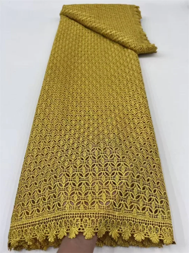 

2025 Latest Gold Glossy Cord Lace Fabric 5 Yards Wedding Fashion Embroidery Nigerian Lace Fabric Women Party Dress Fabric Hot