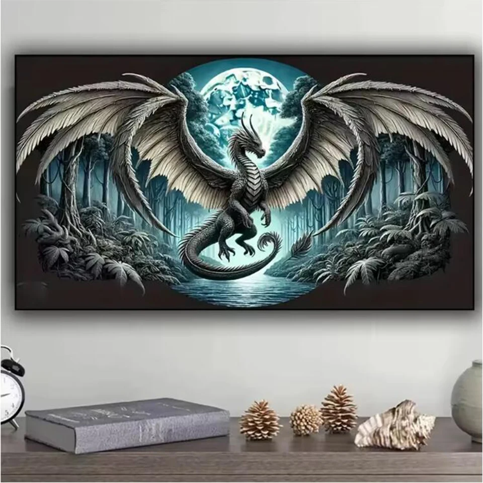 

Full Square Round Diamond Embroidery,Night Moon Forest Dragon Diamond Painting,Mosaic Mysterious Landscape,Home Decor, Big Size