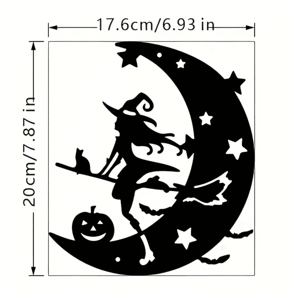 CIFBUY Iron Wall Art Flying Witch Moon Silhouette Metal Sculpture Rustproof Hanging Plaque Home Decor Ornament Accent
