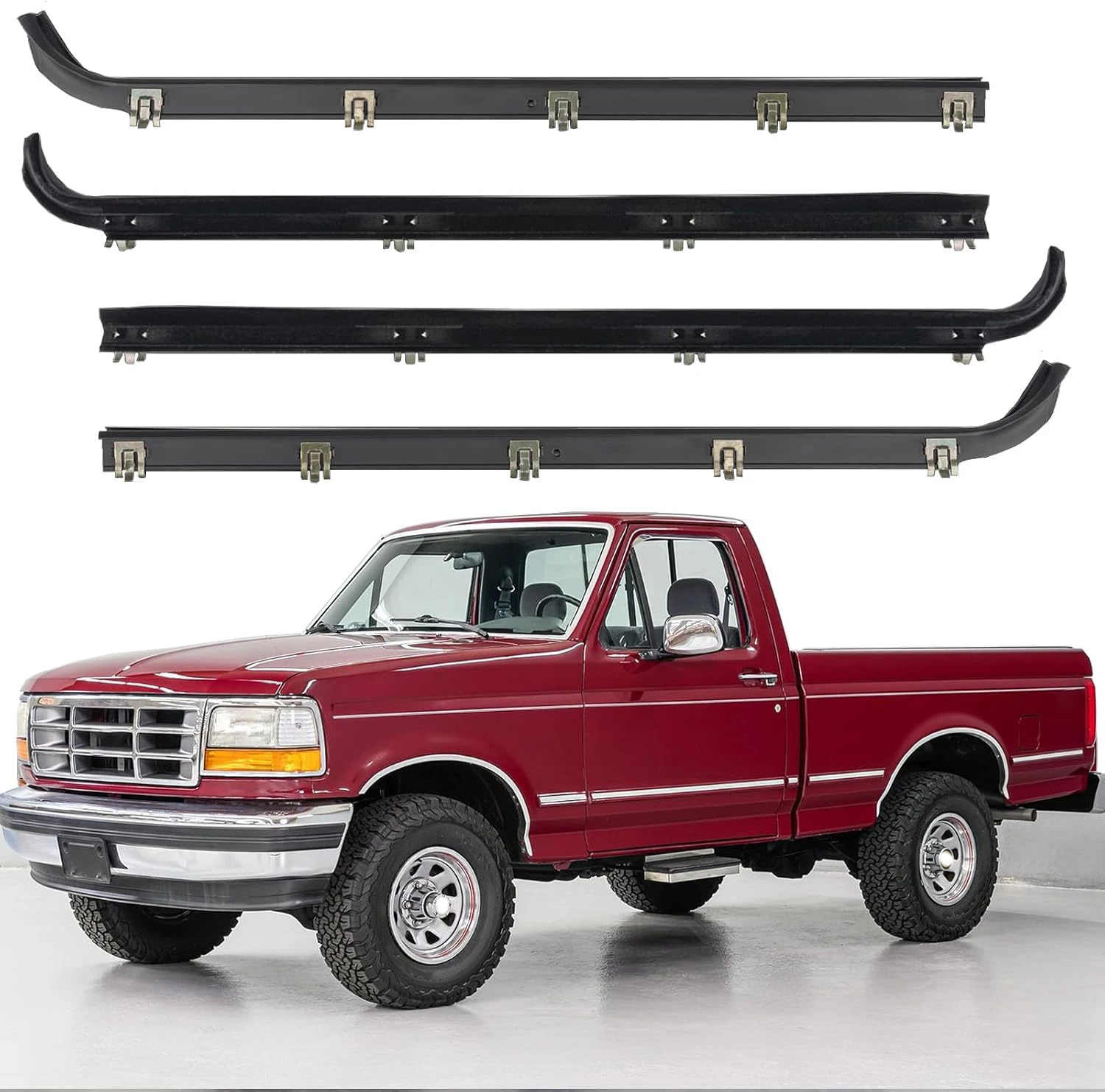 

4pcs Front Door Window Molding Sweep Felt Trim Seal Weather Stripping Kit For Ford F150 F-150 F250 F350 Bronco 1987-1997