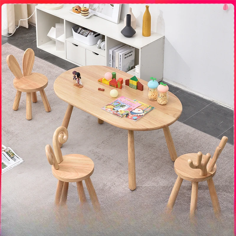 

Children's desk Kindergarten solid wood table and chair set Peanut table Baby writing learning game Toy table Household