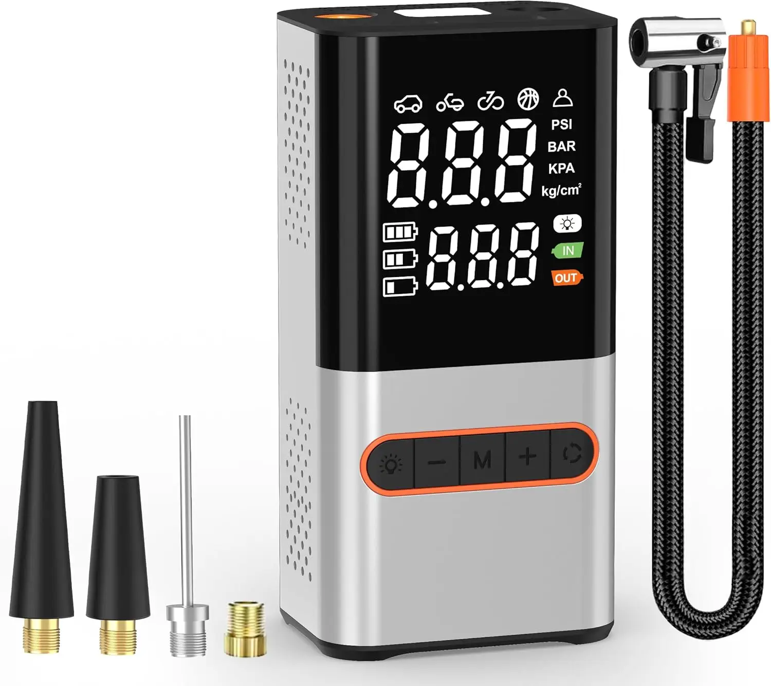 

Portable Tire Inflator 150PSI, LCD Display Air Compressor with Pressure Gauge & LED Light for Car, Motorcycle, E-Bike, Ball