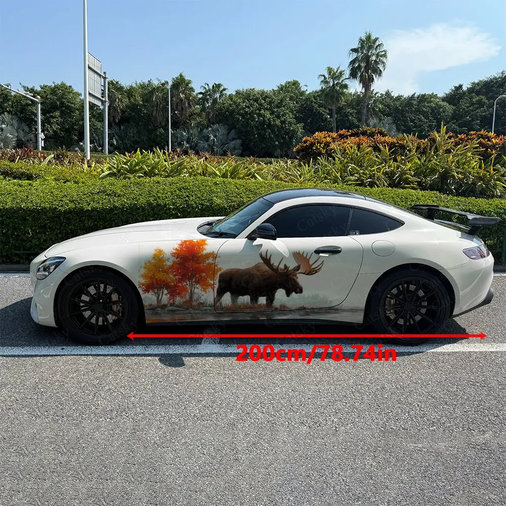 2pcs Scenic Lake Moose Car Side Wraps, Self-Adhesive PVC Waterproof & Scratch-Resistant Stickers, Car Accessory Gift