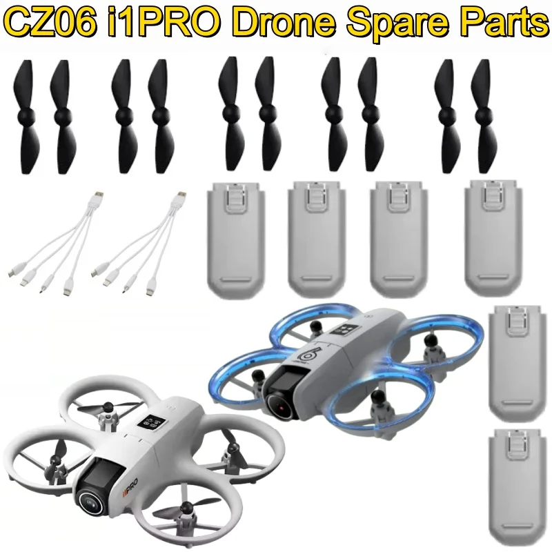 

Запасные части для дрона CZ06 i1PRO: аккумулятор 3.7V 1800mAh, лопасти пропеллеров, зарядный кабель 4-в-1, аксессуары для радиоуправляемого дрона CZ06 i1PRO.