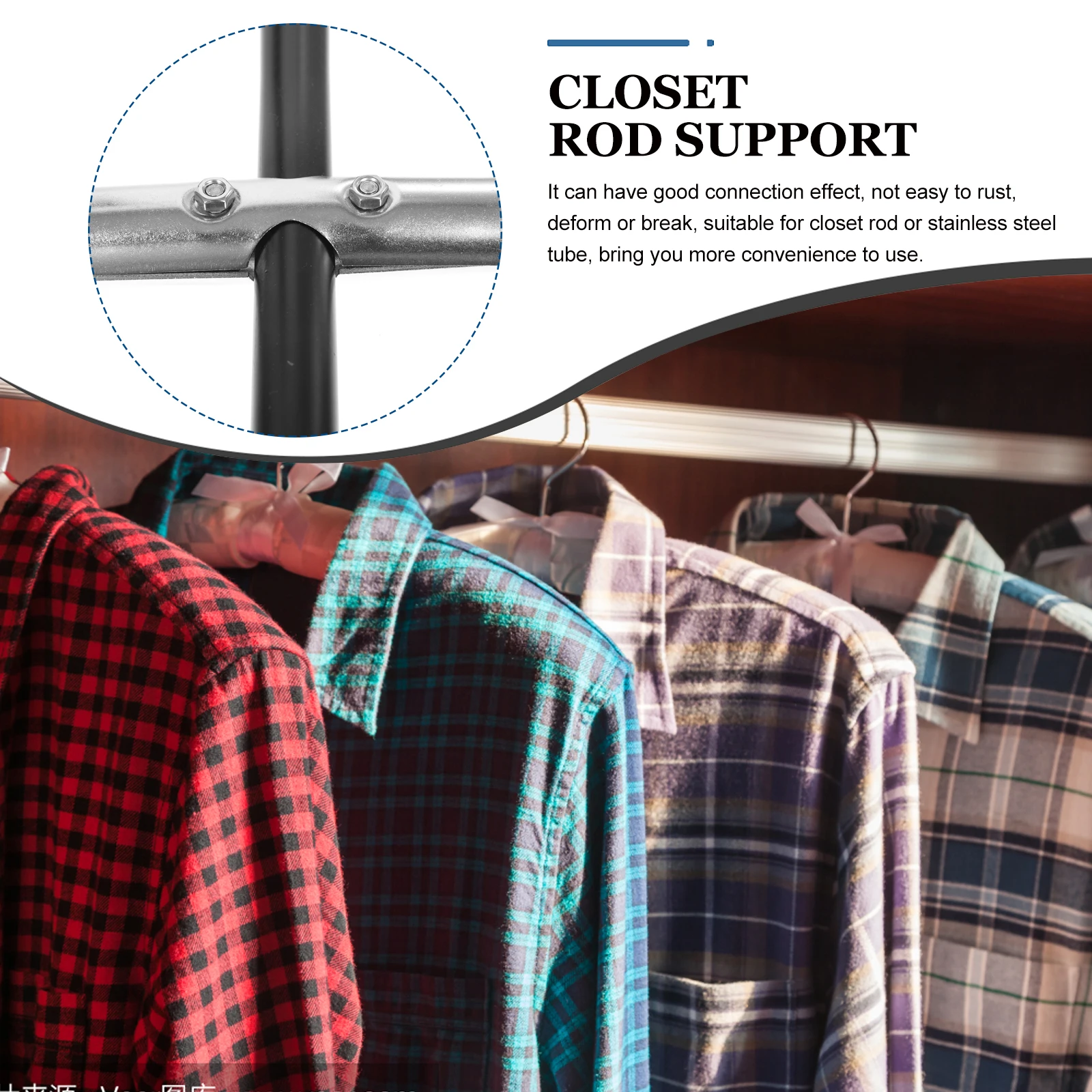 

2 Sets Silver Stainless Steel Pipe Connectors High Quality Closet Rod Coupler Adjustable Holder Socket For Closet