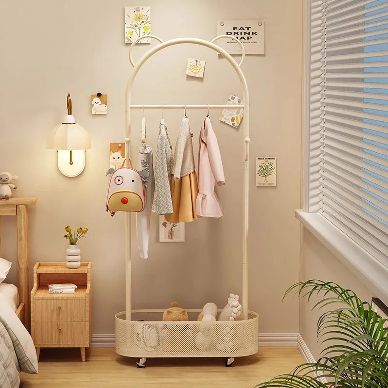 Cream Wind Children's Hanger Floor-to-ceiling Bedroom Household Mobile Coat Rack Room Hanging Hanger Shelf Hanging Bag Rack