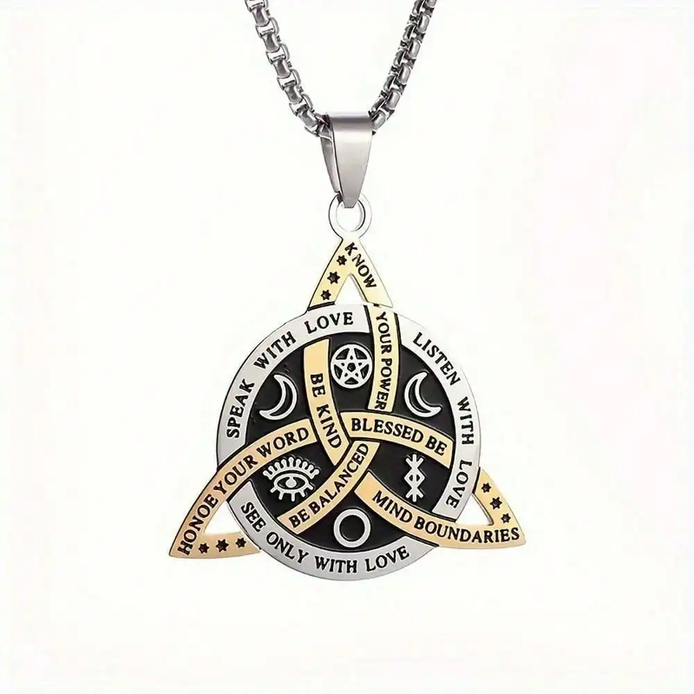 2pcs/Set Stainless Steel Irish Star And Moon Celtic Knot Trinity Pendant Necklace Men Women Fashion Nordic Lucky Amulet Jewelry Gift - view 2