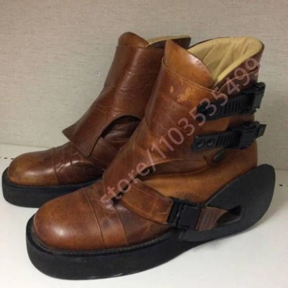 

2026 Men's Ankle Boots Platform Punk Style with Multiple Buckle Straps Comfortable Thick Sole for Streetwear and Daily Use