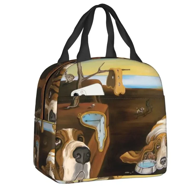 Salvador Dali The Persistence Of Basset Hound Insulated Lunch Bag Spain Surrealist Cooler Thermal Lunch Box Beach Camping