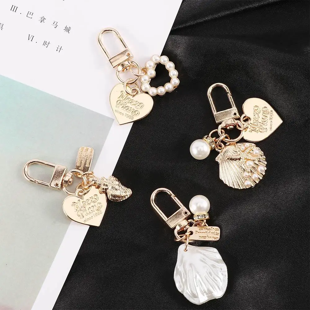Love Letter Cute Pearl Fashion Gold Color Shell Conch Key Accessories Heart Key Ring Key Chain Bag Charms