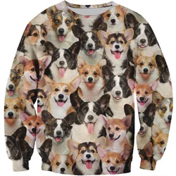 3D Print Dog Corgi Husky Hoodie Men Women Long Sleeved Round Neck Sweatshirt Spring Autumn Cat Pets Pattern Pullovers Clothes