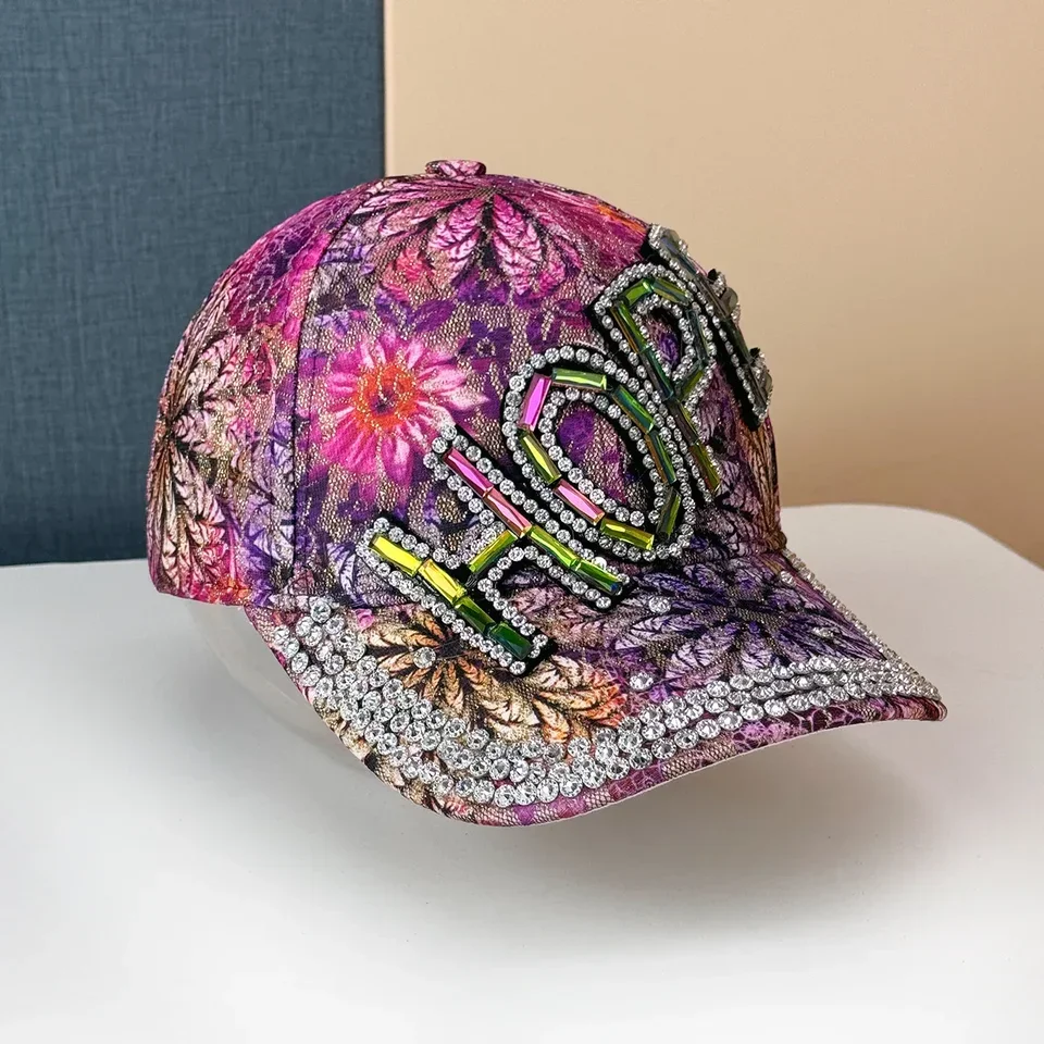 

Fashion Crystal Letter Baseball Cap with Lace Brim - Elegant Hat for Women