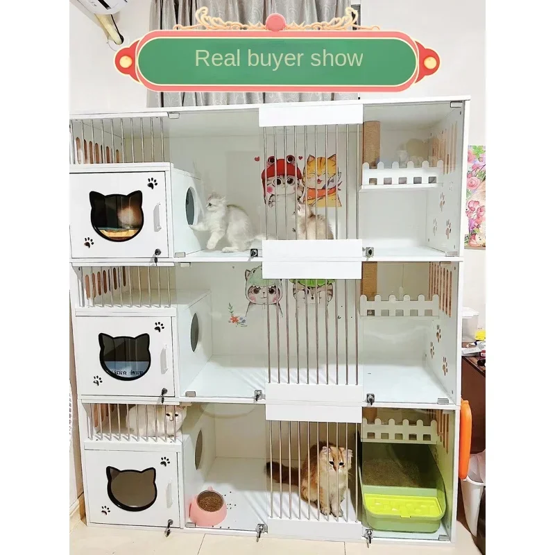 Cage Three-Layer Cat Nest Cattery Cat Villa  Cage Glass Cabinet Pet Room Display Cabinet