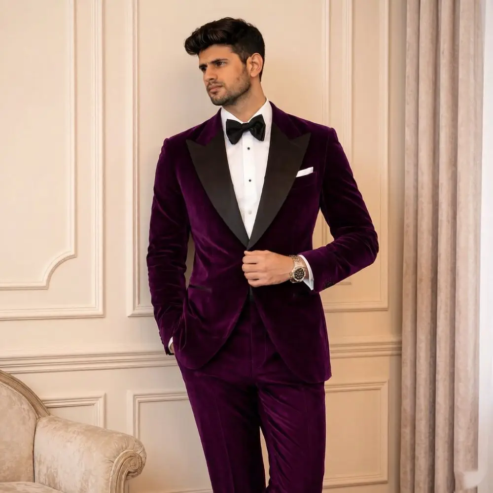Velvet Suits for Men Slim Fit 2 Pieces Custom Wedding Tuxedo Mix Match New Year Eve Balls Christmas Parties Fashion Runway Wear