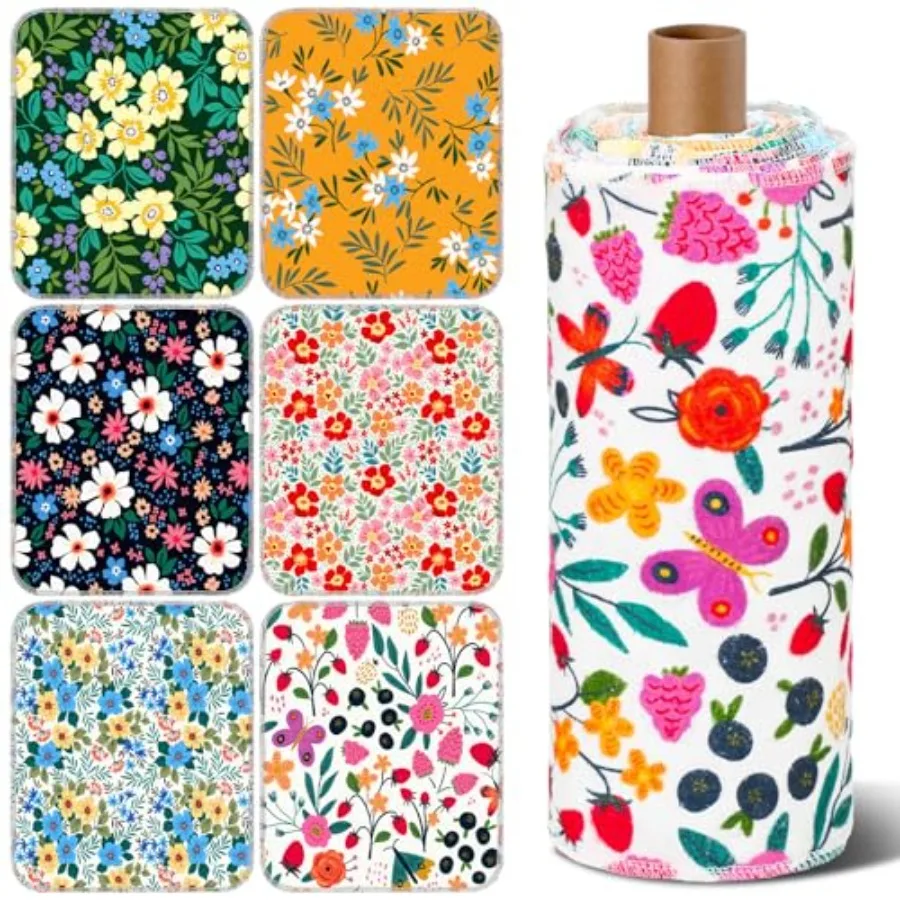 

30 Pcs Reusable Paper Towels Rolls Kitchen Towels Bulk Washable Paperless Cloth Cotton Hand Napkins with Cardboard Reusable Nap