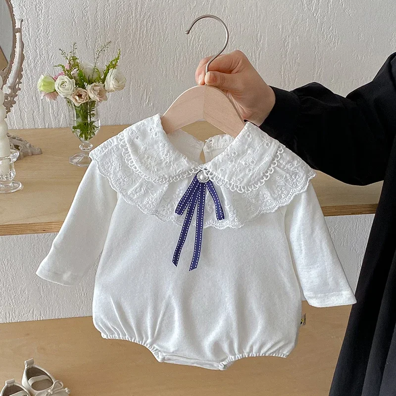 

2025 New Autumn Newborn Baby Girls Bodysuits Long Sleeved Cotton Splicing Infant Baby Girls Jumpsuit 0-24M Baby Girl Clothing