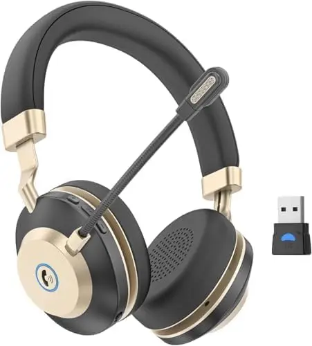V5.3 Wireless Headset with Microphone Noise Canceling, 45H Battery, USB Dongle for PC/Phone/Call/Teams/Zoom