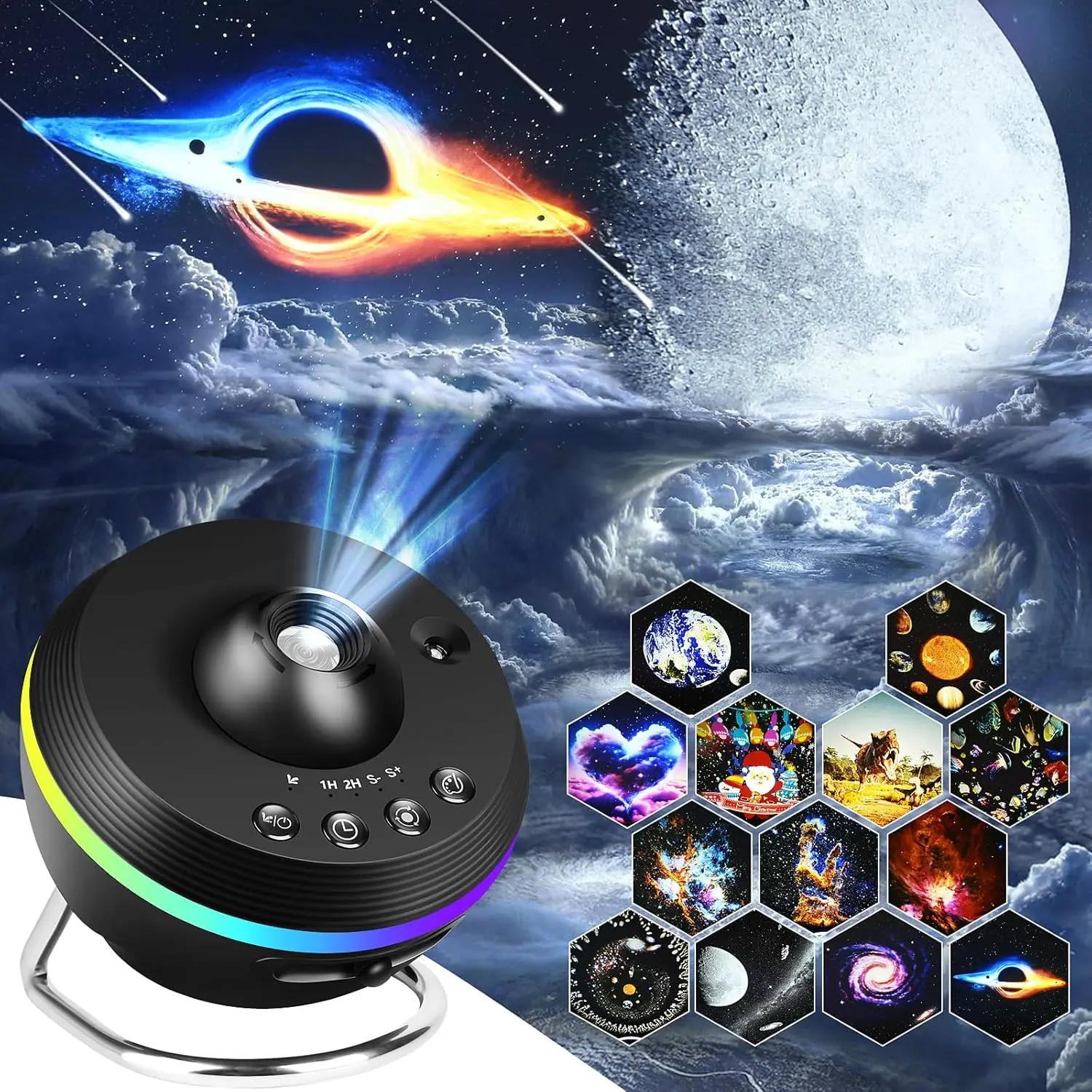 Mexllex Meteor Starry Galaxy Projector Night Light,6 Colorful Effects,Timing Shut-up,Rotary Space Ball Planetarium Lamp for Room