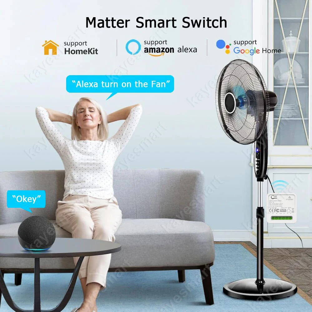 Matter Smart Switch 16A Mini WiFi Relay Module Home Automation DIY Wireless Light Switch Works with Homekit Alexa Google Home