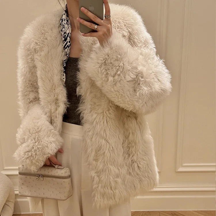 UMI MAO 本物の毛皮のジャケット 韓国製 ハーフロールド トスカーナファー ワンピース ファーコート レディース 新しいスタイル 女性用