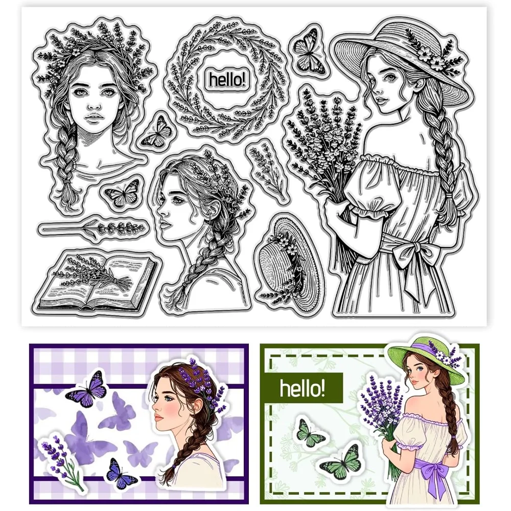 Transparente Stempel mit Lavendelmotiv für Frauen, transparente Stempel mit Blumen, transparente Stempelsiegel für DIY-Scrapbooking, Fotoalbum