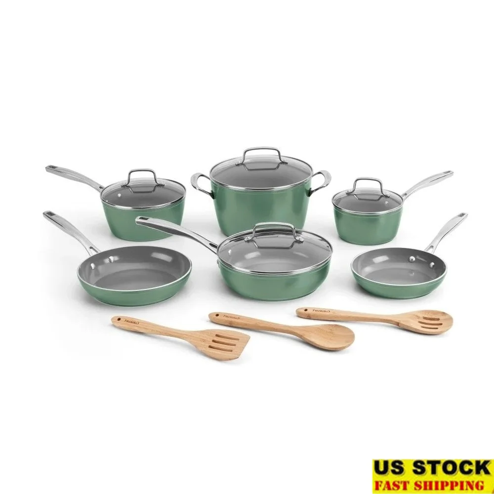 

Nonstick Ceramic Cookware Set 13-Piece Aluminum Pots Pans Sauté Skillet Saucepan Stockpot Kitchen Utensils Fast Heating Easy