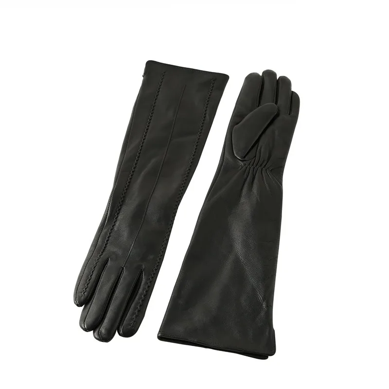 Cross-border European and American Women's 45cm Long Sheepskin Gloves Autumn and Winter Warm Velvet Genuine Sheepskin Gloves