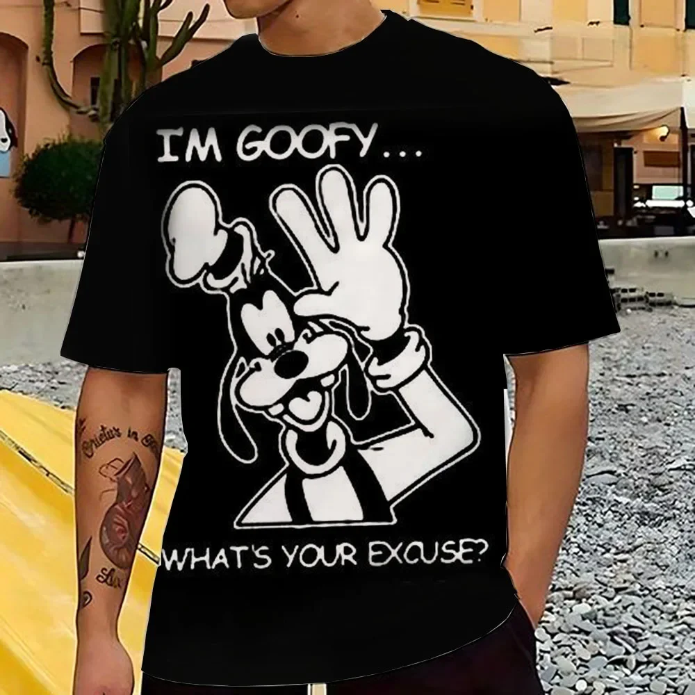 Goofy Boy Girl T-shirt Disney Men's T-shirt 3D Printed Mickey Mouse Short Sleeve Oversized New Mens T-shirt MINISO Men' Clothing